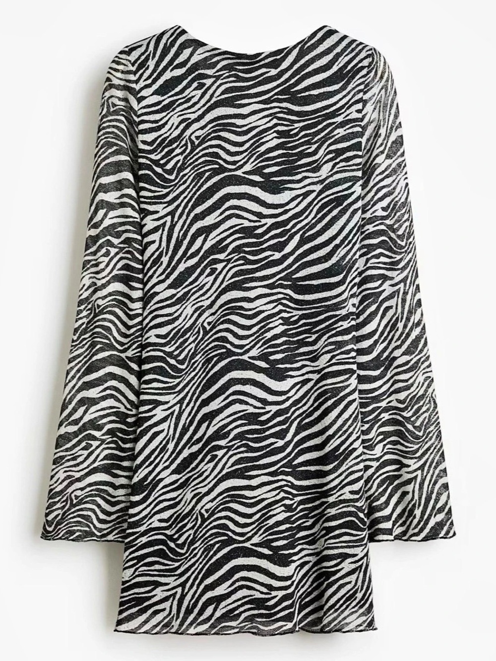 H&M Printed Tie-Back Dress Zebra Print Long Sleeve Mini